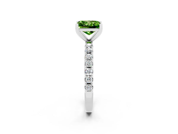 Platinum Princess Cut Peridot Solitaire Pavé Band with Four-Prong Setting
