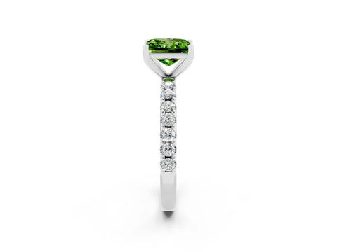 White gold Princess Cut Peridot Solitaire Pavé Band with Four-Prong Setting_2