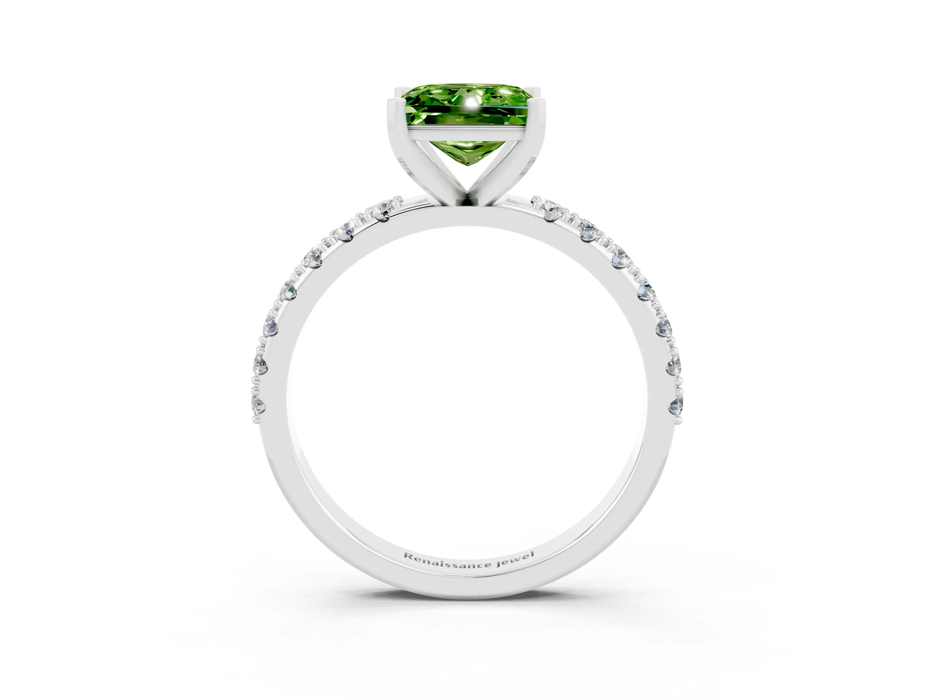 White gold Princess Cut Peridot Solitaire Pavé Band with Four-Prong Setting_3