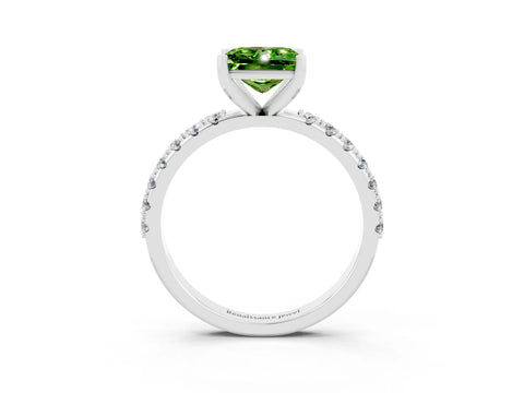 White gold Princess Cut Peridot Solitaire Pavé Band with Four-Prong Setting_3