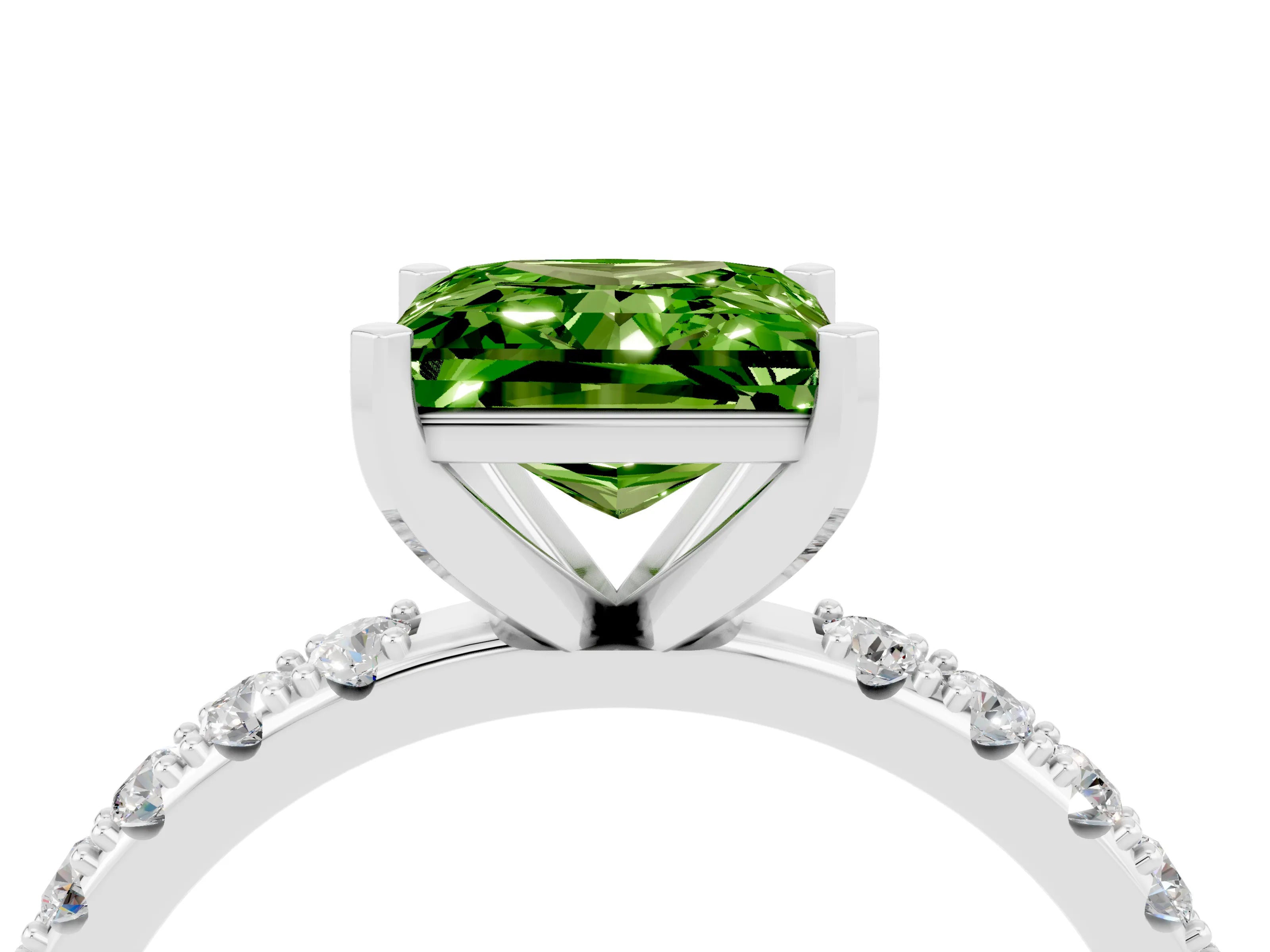 White gold Princess Cut Peridot Solitaire Pavé Band with Four-Prong Setting_4