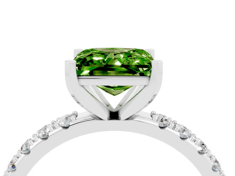 White gold Princess Cut Peridot Solitaire Pavé Band with Four-Prong Setting_4