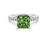 White gold Princess Cut Peridot Solitaire Pavé Engagement Ring with Round Band and Prong Setting_12
