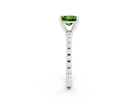 White gold Princess Cut Peridot Solitaire Ring with Beaded Band and Prong Setting_14
