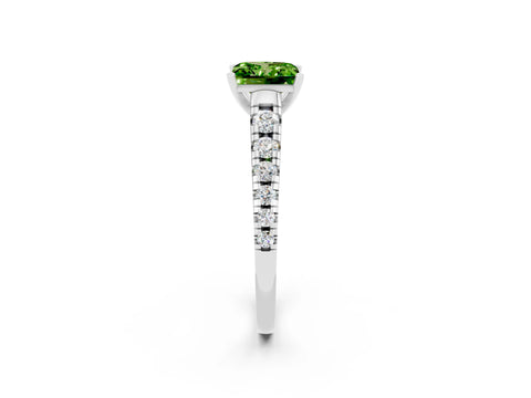White gold Princess Cut Peridot Solitaire Ring with Cathedral Setting and Pavé Band_2