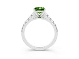 White gold Princess Cut Peridot Solitaire Ring with Cathedral Setting and Pavé Band_3