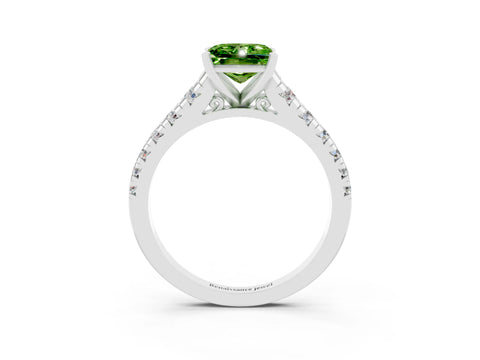 White gold Princess Cut Peridot Solitaire Ring with Cathedral Setting and Pavé Band_3