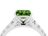 White gold Princess Cut Peridot Solitaire Ring with Cathedral Setting and Pavé Band_4