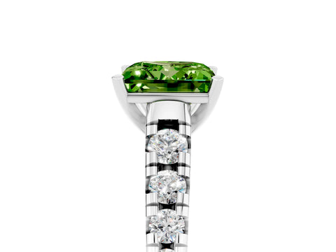 White gold Princess Cut Peridot Solitaire Ring with Cathedral Setting and Pavé Band_5
