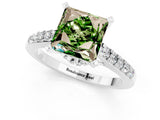 White gold Princess Cut Peridot Solitaire Ring with Crossover Gallery and Round  Pavé Band_13