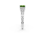 White gold Princess Cut Peridot Solitaire Ring with Filigree Band and Four-Prong Setting_26