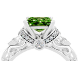 White gold Princess Cut Peridot Solitaire Ring with Filigree Band and Four-Prong Setting_28