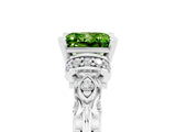 White gold Princess Cut Peridot Solitaire Ring with Filigree Band and Four-Prong Setting_29