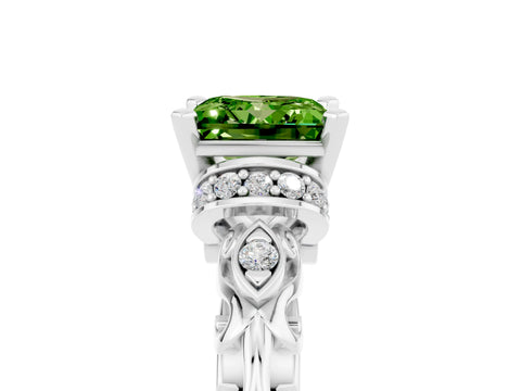 White gold Princess Cut Peridot Solitaire Ring with Filigree Band and Four-Prong Setting_29