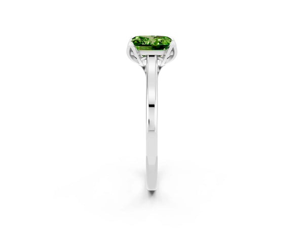 Platinum Princess Cut Peridot Solitaire Ring with Flower Prong Setting and Classic Band