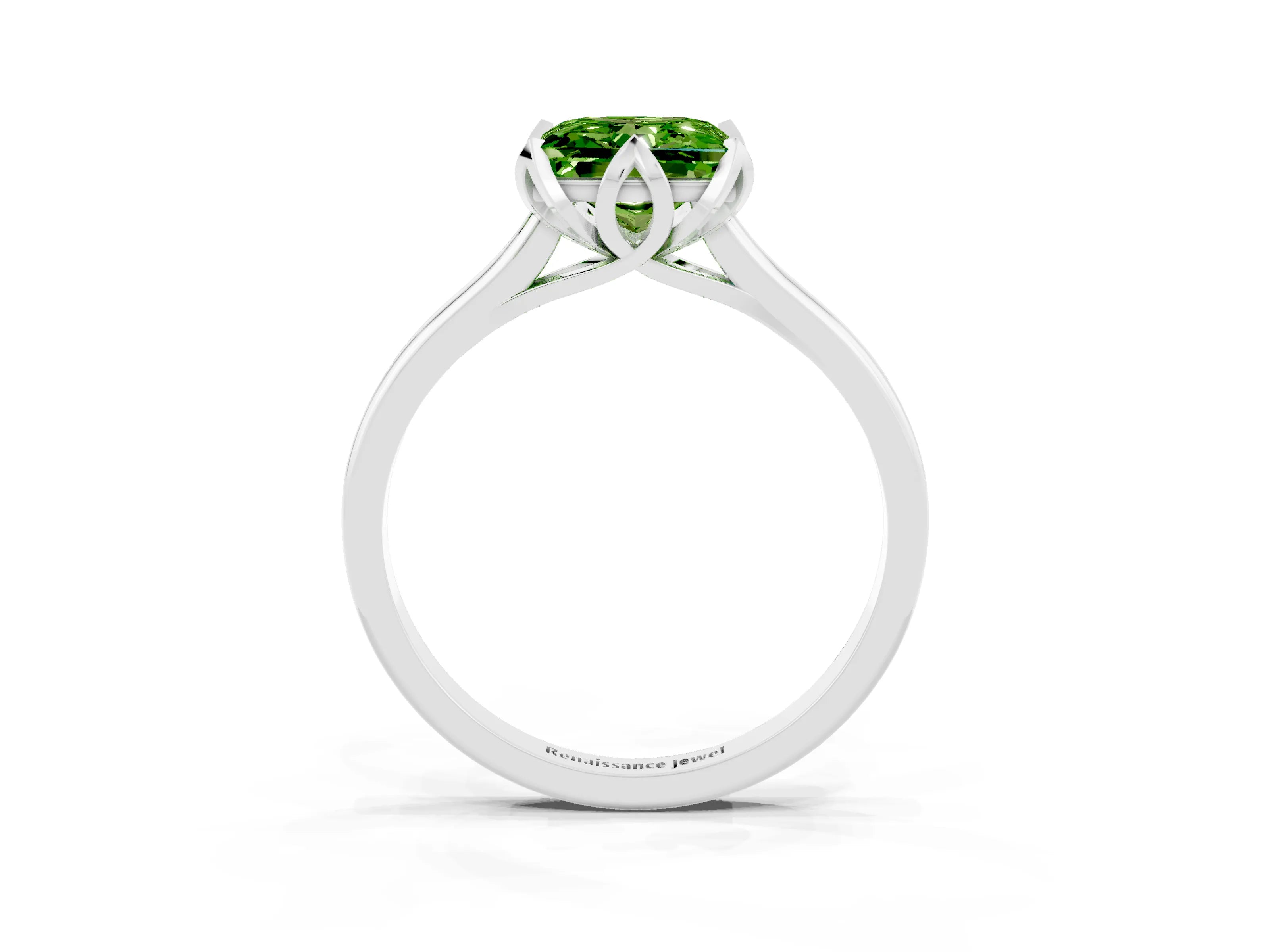 White gold Princess Cut Peridot Solitaire Ring with Flower Prong Setting and Classic Band_27