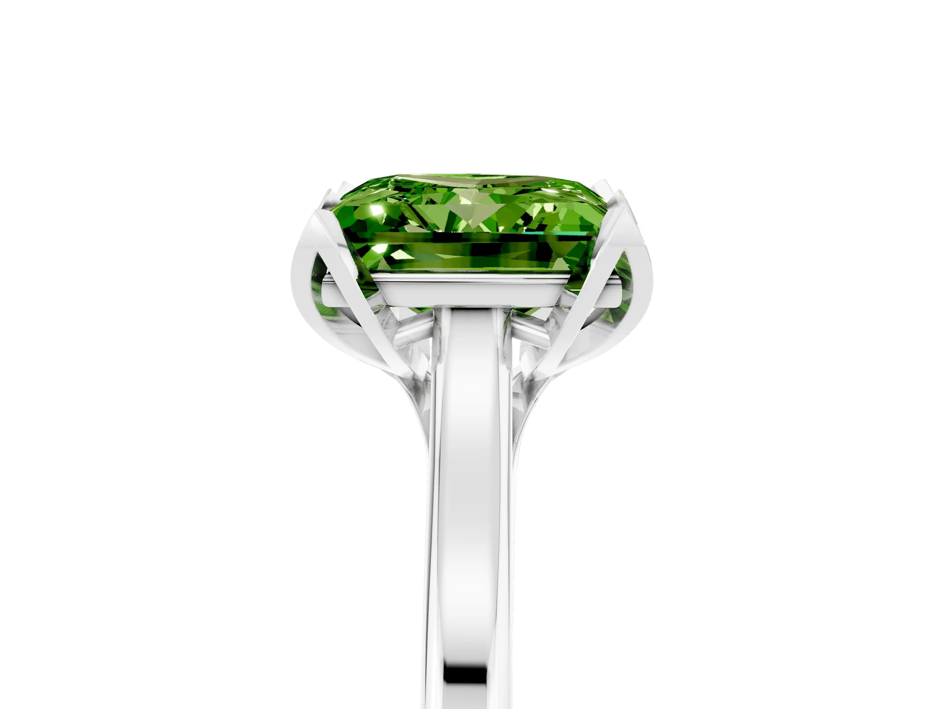 White gold Princess Cut Peridot Solitaire Ring with Flower Prong Setting and Classic Band_29