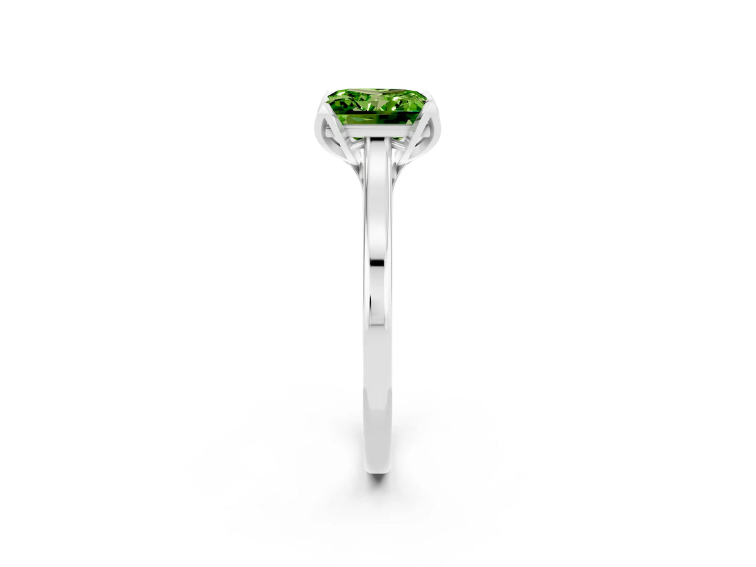 White gold Princess Cut Peridot Solitaire Ring with Flower Prong Setting and Classic Band_29