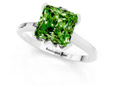 White gold Princess Cut Peridot Solitaire Ring with Flower Prong Setting and Classic Band_66