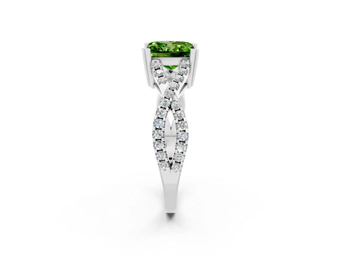 White gold Princess Cut Peridot Solitaire Ring with Four-Prong Setting and Twisted Pavé Band_2