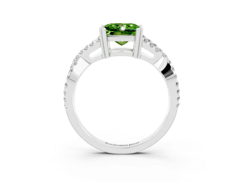 White gold Princess Cut Peridot Solitaire Ring with Four-Prong Setting and Twisted Pavé Band_3
