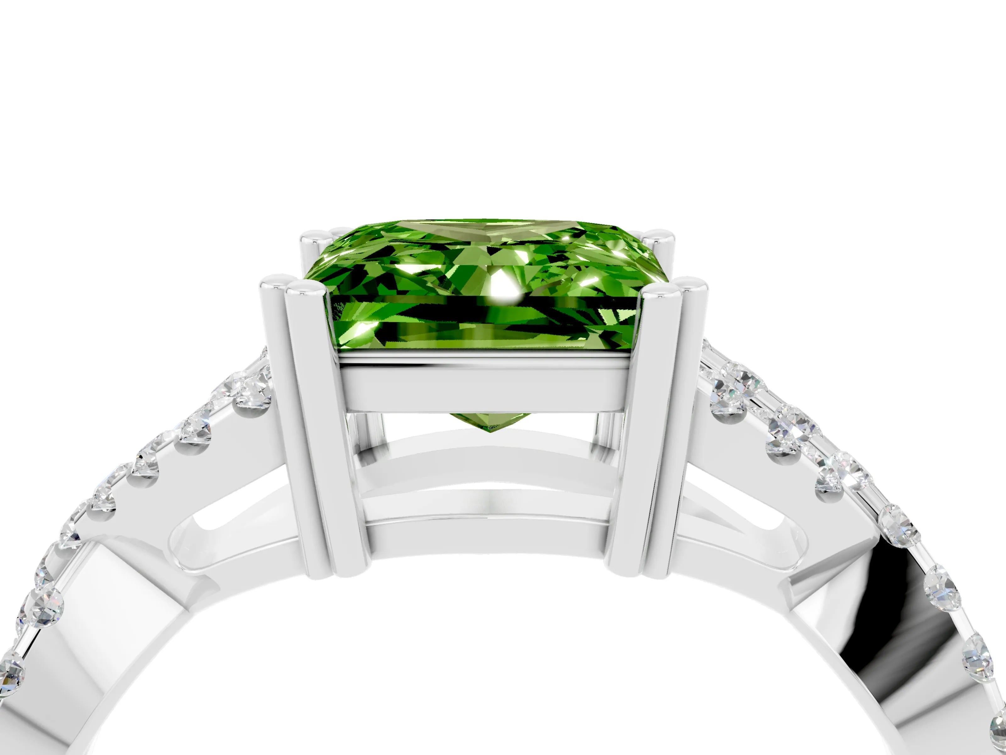 White gold Princess Cut Peridot Solitaire Ring with Four-Prong Setting and Twisted Pavé Band_4
