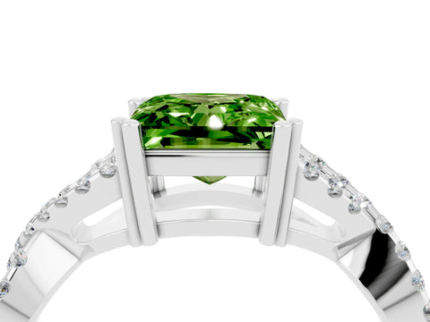 White gold Princess Cut Peridot Solitaire Ring with Four-Prong Setting and Twisted Pavé Band_4