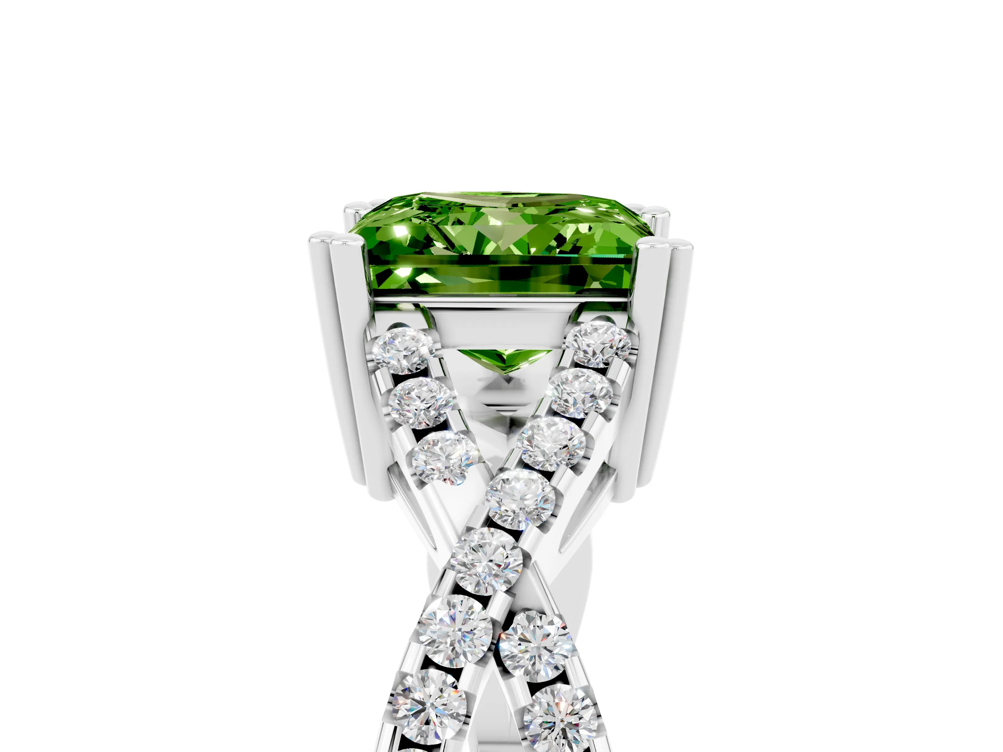 White gold Princess Cut Peridot Solitaire Ring with Four-Prong Setting and Twisted Pavé Band_5