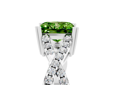 White gold Princess Cut Peridot Solitaire Ring with Four-Prong Setting and Twisted Pavé Band_5