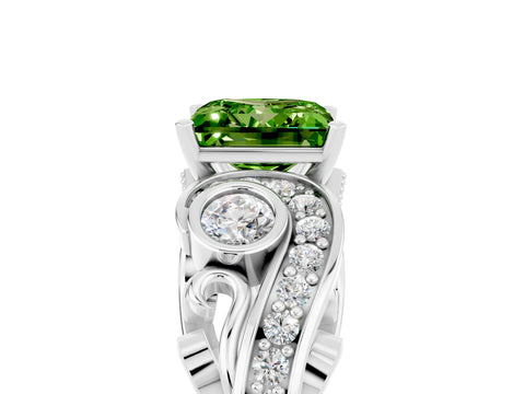 White gold Princess Cut Peridot Solitaire Ring with Milgrain Pavé Band and Four-Prong Setting_53