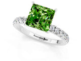 White gold Princess Cut Peridot Solitaire Ring with Pavé Accents and Four-Prong Setting_1