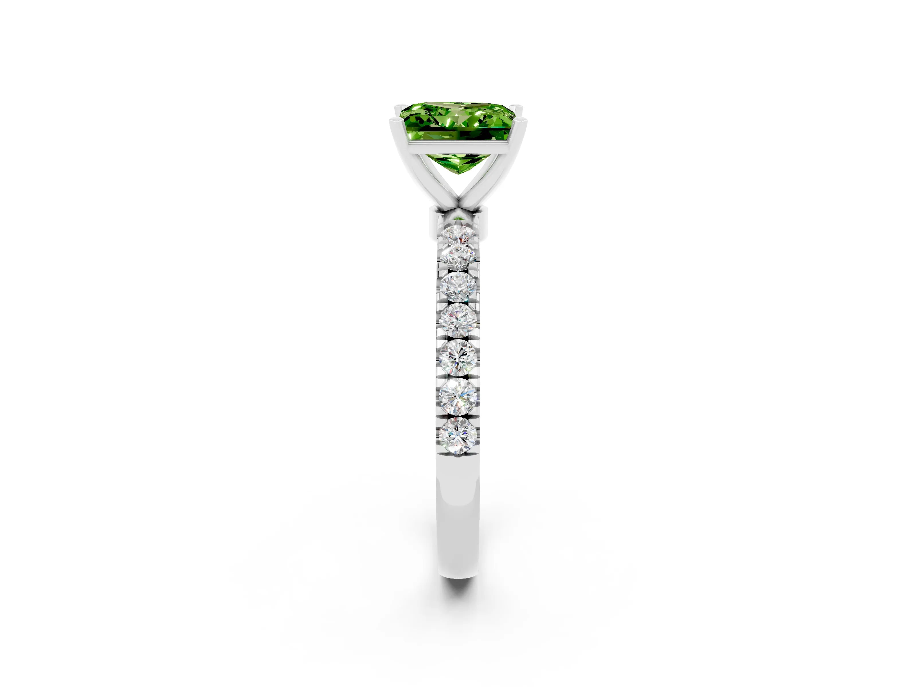 White gold Princess Cut Peridot Solitaire Ring with Pavé Accents and Four-Prong Setting_2