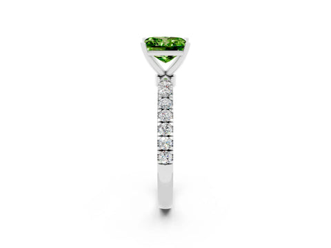 White gold Princess Cut Peridot Solitaire Ring with Pavé Accents and Four-Prong Setting_2
