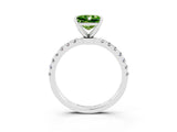 White gold Princess Cut Peridot Solitaire Ring with Pavé Accents and Four-Prong Setting_3