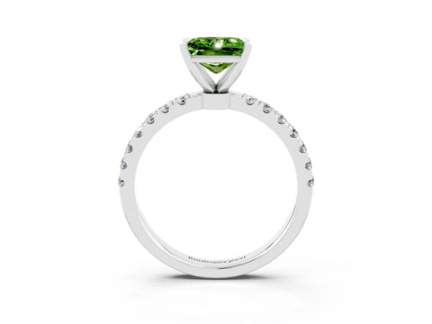 White gold Princess Cut Peridot Solitaire Ring with Pavé Accents and Four-Prong Setting_3