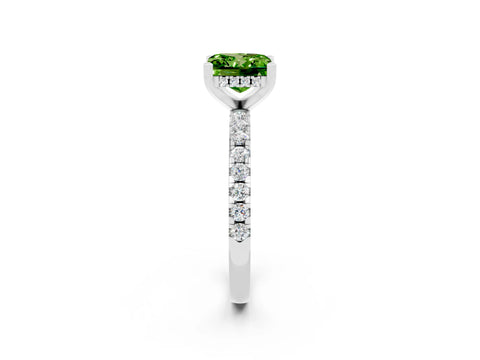 White gold Princess Cut Peridot Solitaire Ring with Pavé Band and Four-Prong Setting_26