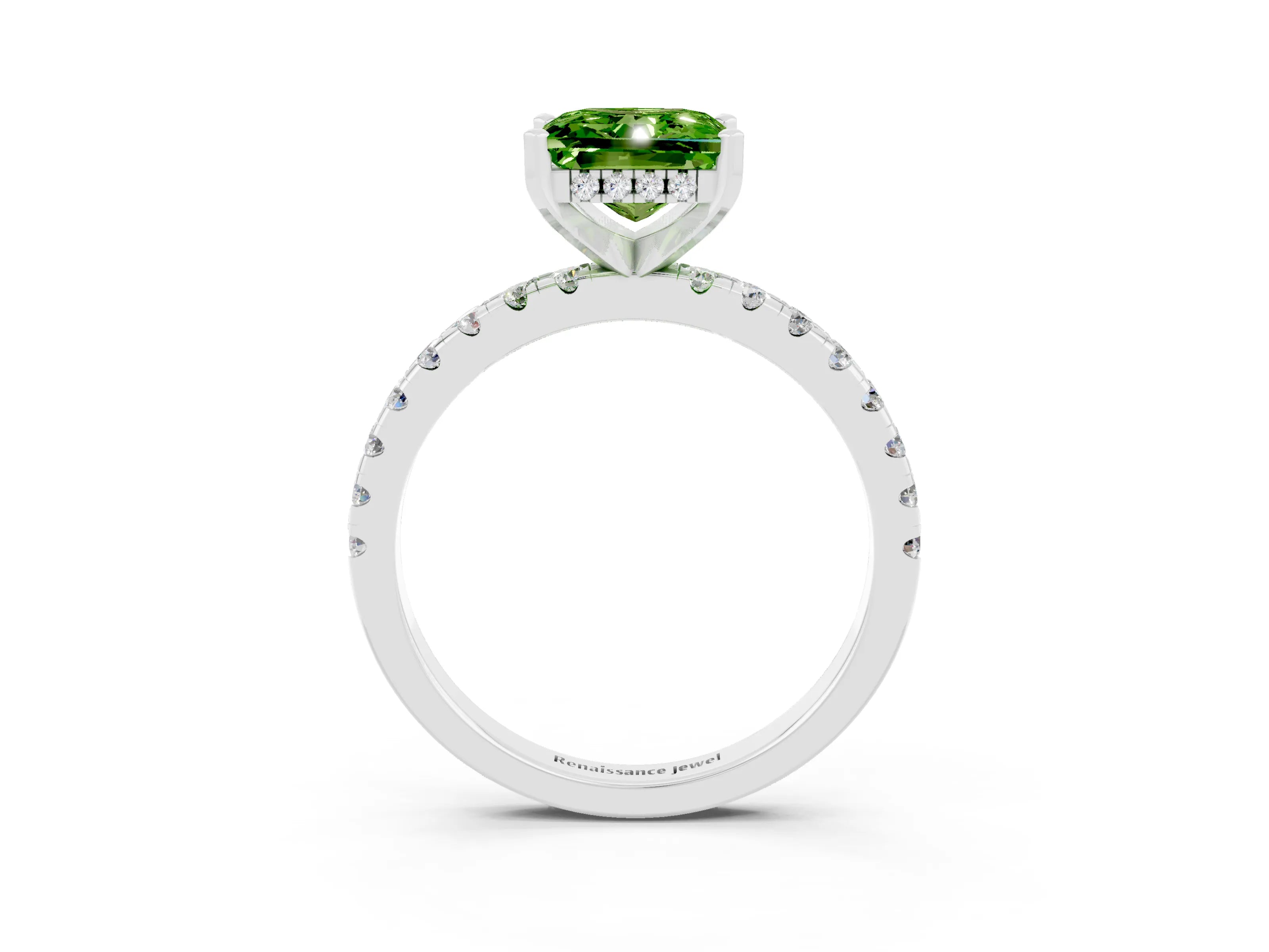White gold Princess Cut Peridot Solitaire Ring with Pavé Band and Four-Prong Setting_27
