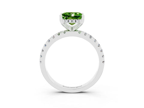 White gold Princess Cut Peridot Solitaire Ring with Pavé Band and Four-Prong Setting_27