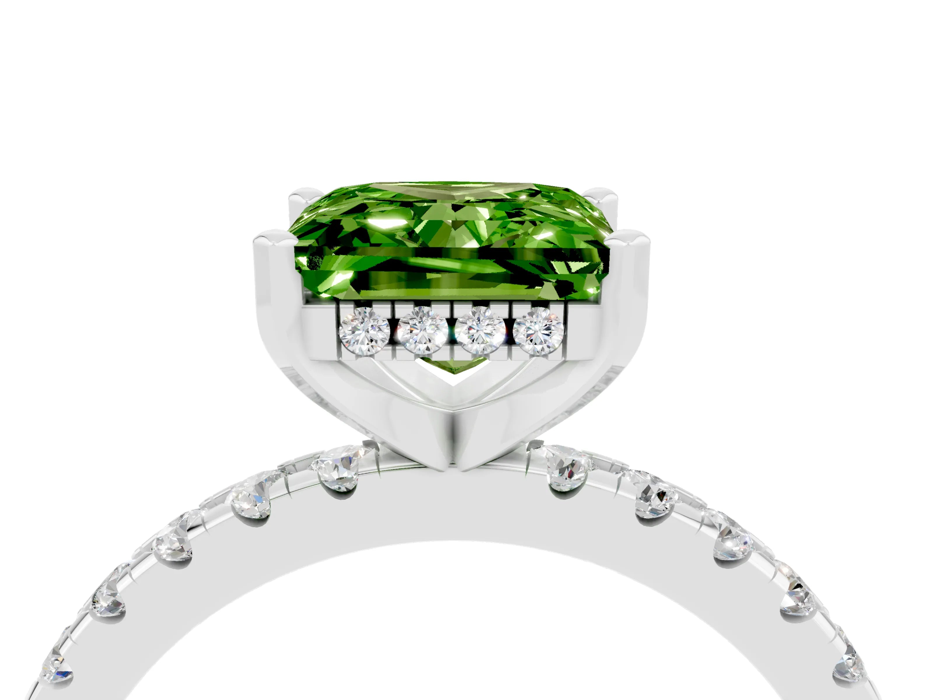 White gold Princess Cut Peridot Solitaire Ring with Pavé Band and Four-Prong Setting_28