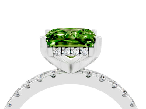 White gold Princess Cut Peridot Solitaire Ring with Pavé Band and Four-Prong Setting_28