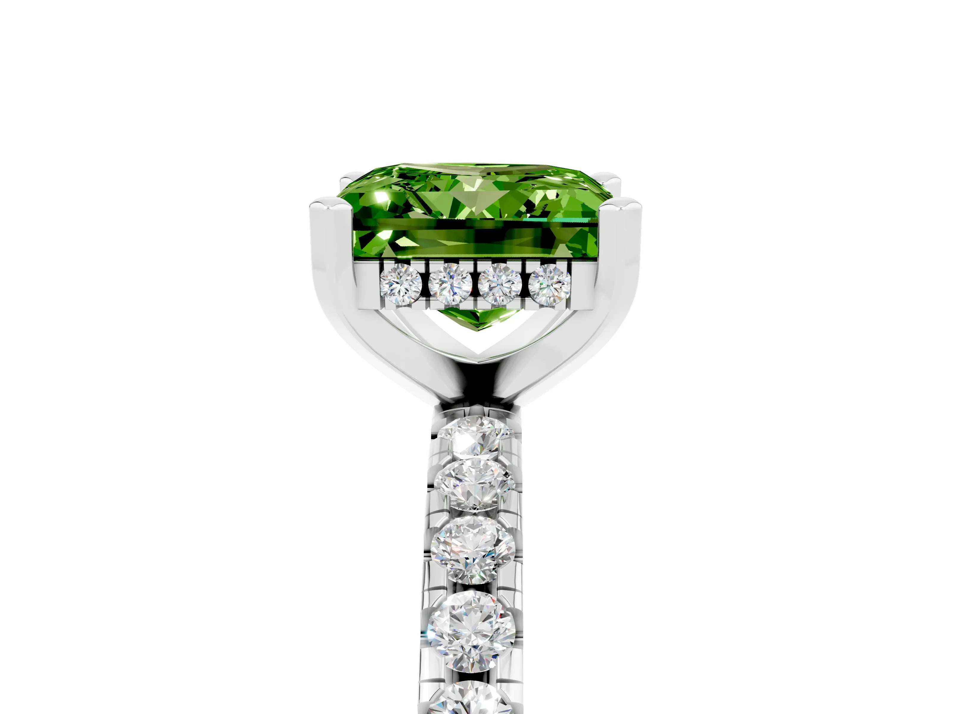 White gold Princess Cut Peridot Solitaire Ring with Pavé Band and Four-Prong Setting_29