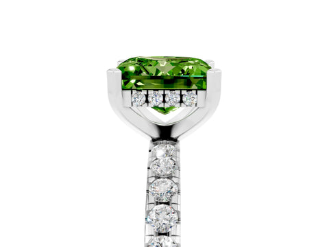 White gold Princess Cut Peridot Solitaire Ring with Pavé Band and Four-Prong Setting_29