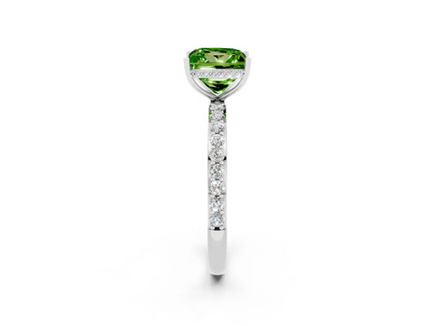 White gold Princess Cut Peridot Solitaire Ring with Pavé Band and Hidden Halo_2