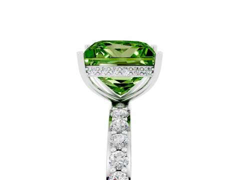 White gold Princess Cut Peridot Solitaire Ring with Pavé Band and Hidden Halo_5