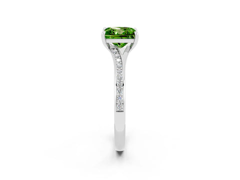 White gold Princess Cut Peridot Solitaire Ring with Pavé Band and Prong Setting_14