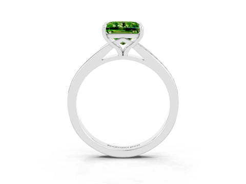 White gold Princess Cut Peridot Solitaire Ring with Pavé Band and Prong Setting_15