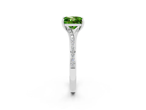 White gold Princess Cut Peridot Solitaire Ring with Pavé Band and Prong Setting_2