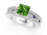 White gold Princess Cut Peridot Solitaire Ring with Pavé and Channel Set Band_13