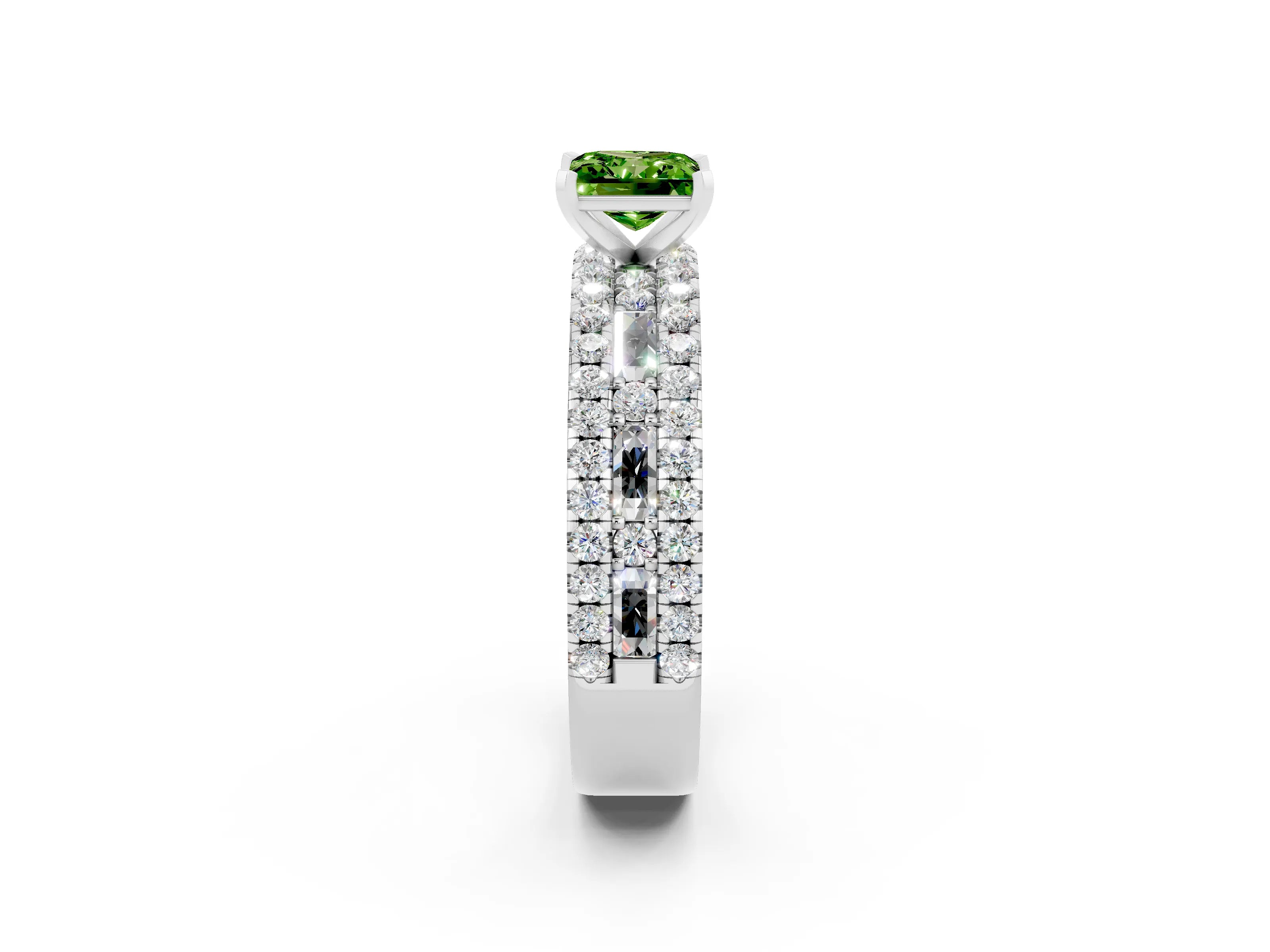 White gold Princess Cut Peridot Solitaire Ring with Pavé and Channel Set Band_14