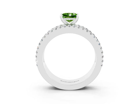 White gold Princess Cut Peridot Solitaire Ring with Pavé and Channel Set Band_15